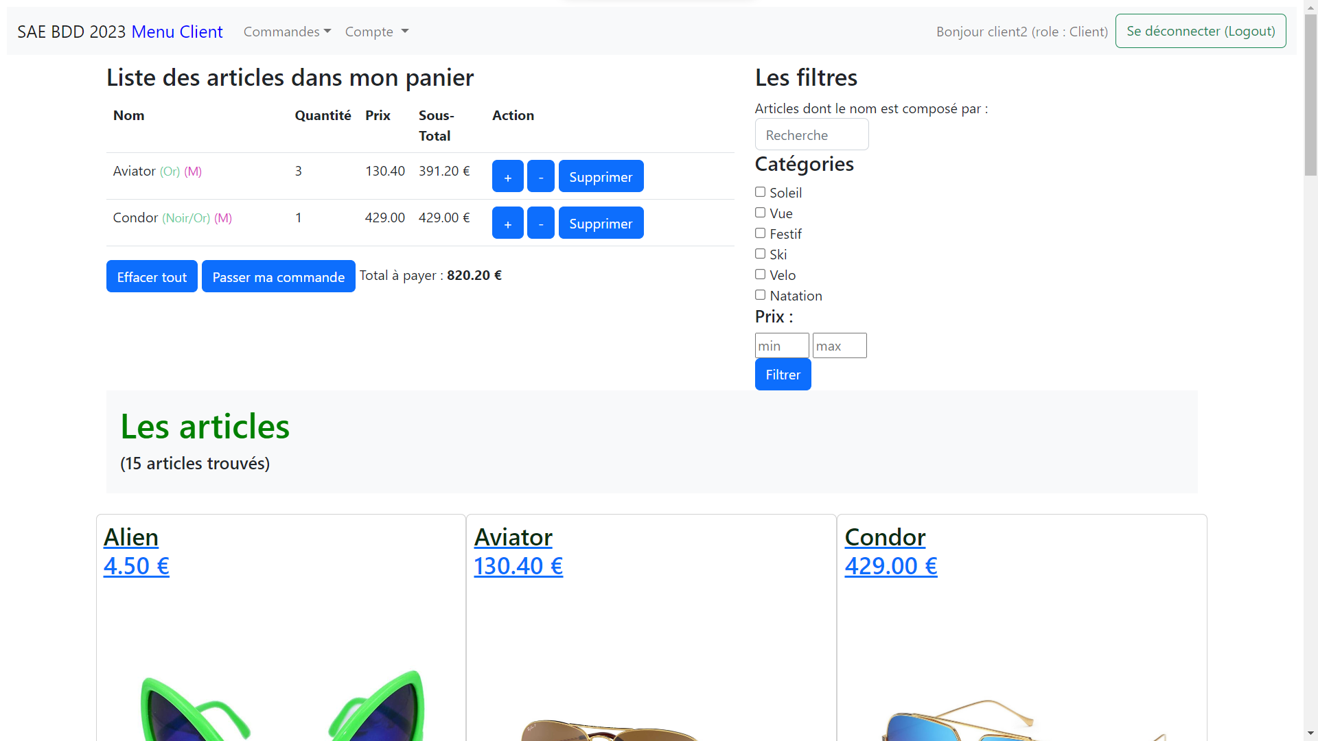 Boutique de vente de lunettes